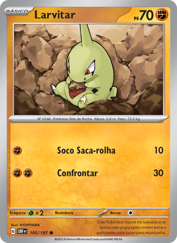 Larvitar 105 — Obsidiana em Chamas (Portuguese Pokémon TCG card)