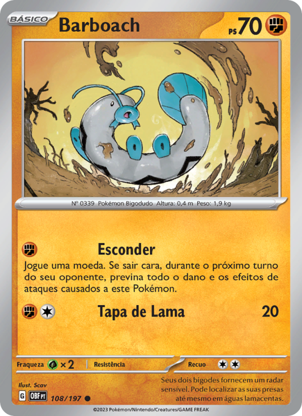 Barboach 108 — Obsidiana em Chamas (Portuguese Pokémon TCG card)