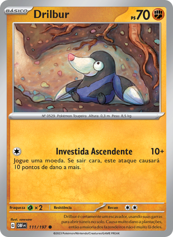 Drilbur 111 — Obsidian Flames (Portuguese Pokémon TCG card)