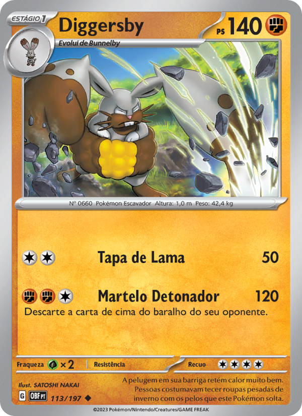 Diggersby 113 — Obsidian Flames (Portuguese Pokémon TCG card)