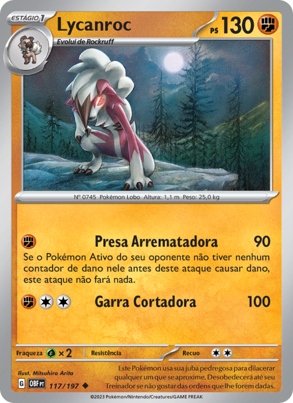 Lycanroc 117 — Obsidiana em Chamas (Portuguese Pokémon TCG card)