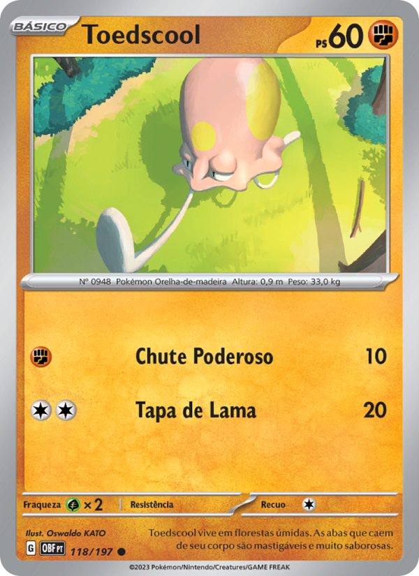 Toedscool 118 — Obsidian Flames (Portuguese Pokémon TCG card)