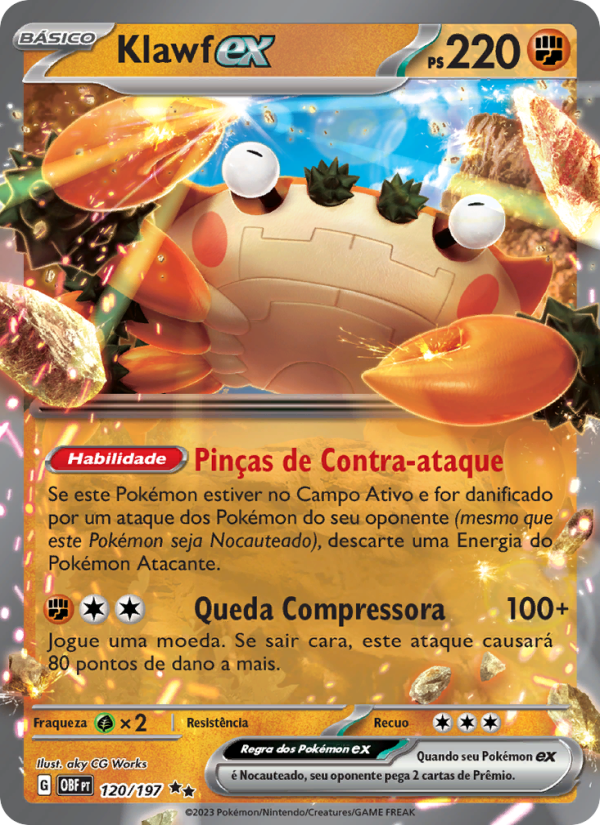 Klawf ex 120 — Obsidian Flames (Portuguese Pokémon TCG card)