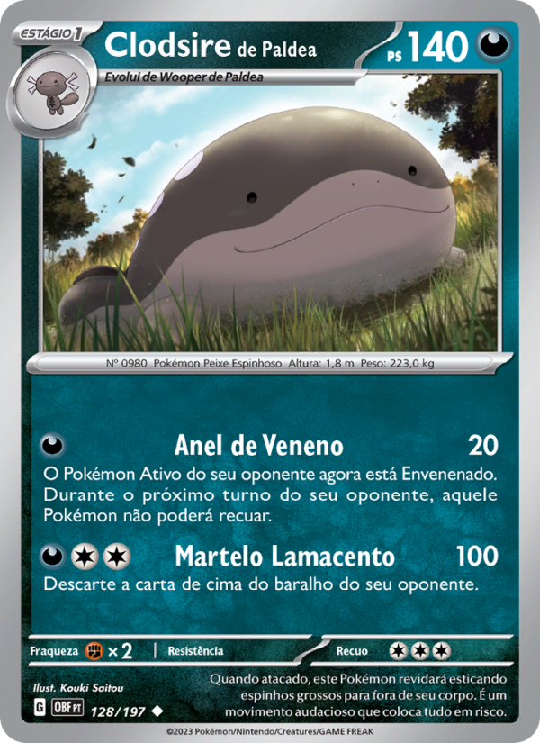 Clodsire de Paldea 128 — Obsidiana em Chamas (Portuguese Pokémon TCG card)