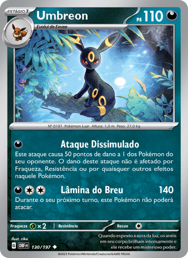 Umbreon 130 — Obsidiana em Chamas (Portuguese Pokémon TCG card)