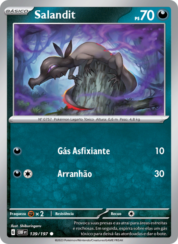 Salandit 139 — Obsidiana em Chamas (Portuguese Pokémon TCG card)