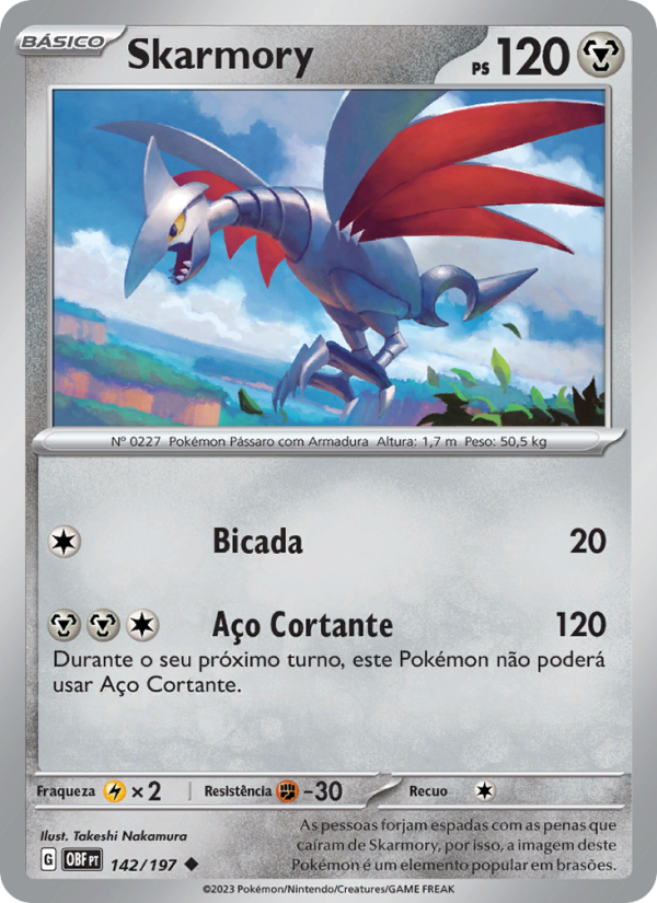 Skarmory 142 — Obsidiana em Chamas (Portuguese Pokémon TCG card)