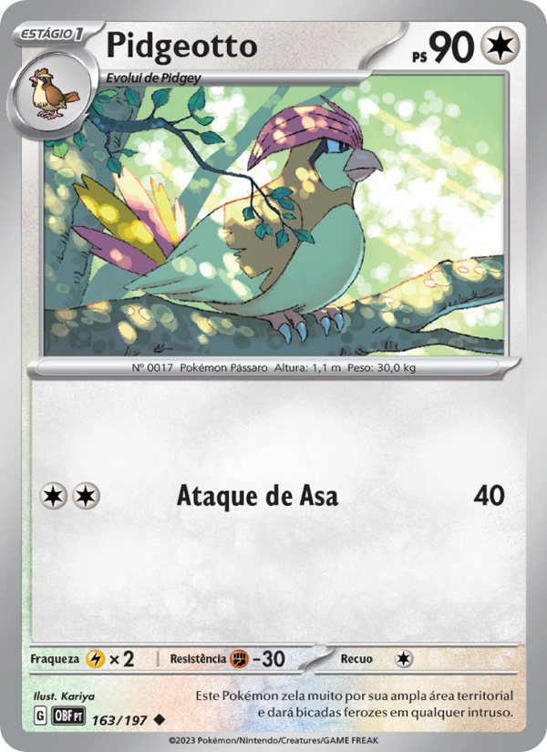 Pidgeotto 163 — Obsidiana em Chamas (Portuguese Pokémon TCG card)