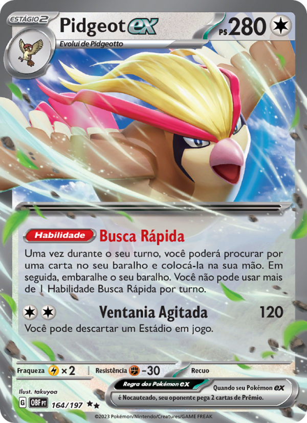 Pidgeot ex 164 — Obsidiana em Chamas (Portuguese Pokémon TCG card)