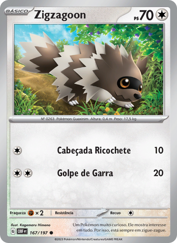 Zigzagoon 167 — Obsidiana em Chamas (Portuguese Pokémon TCG card)