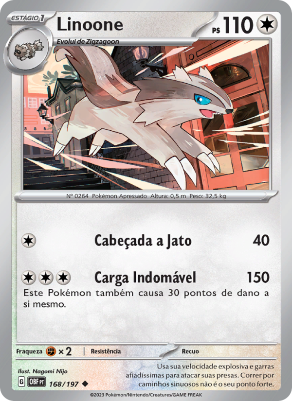 Linoone 168 — Obsidiana em Chamas (Portuguese Pokémon TCG card)