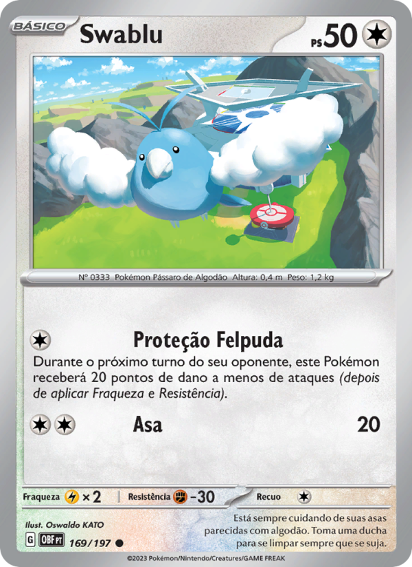 Swablu 169 — Obsidiana em Chamas (Portuguese Pokémon TCG card)