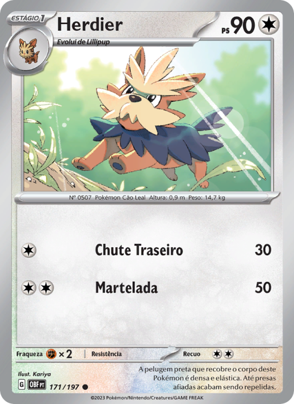 Herdier 171 — Obsidiana em Chamas (Portuguese Pokémon TCG card)
