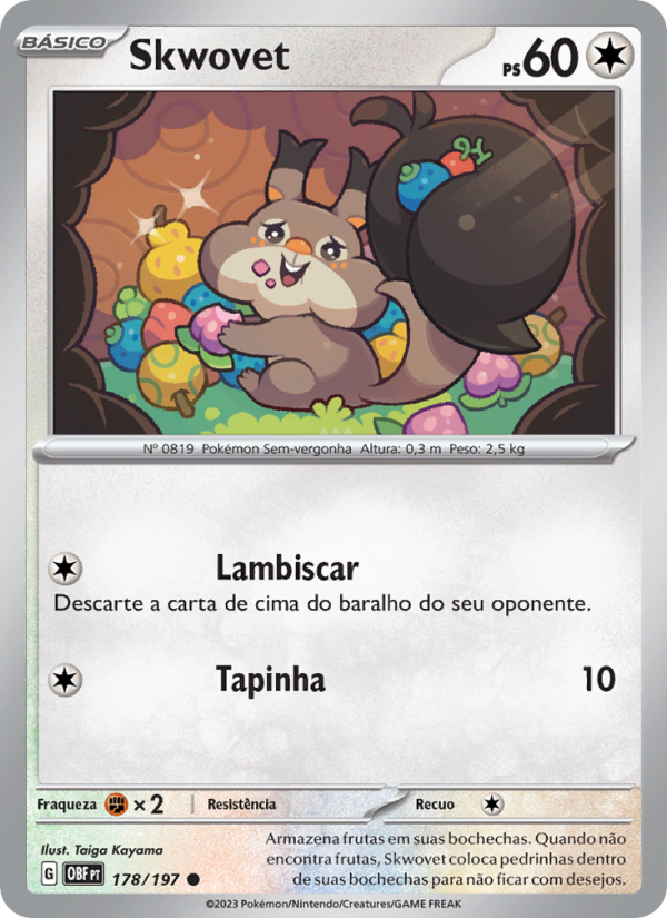 Skwovet 178 — Obsidiana em Chamas (Portuguese Pokémon TCG card)
