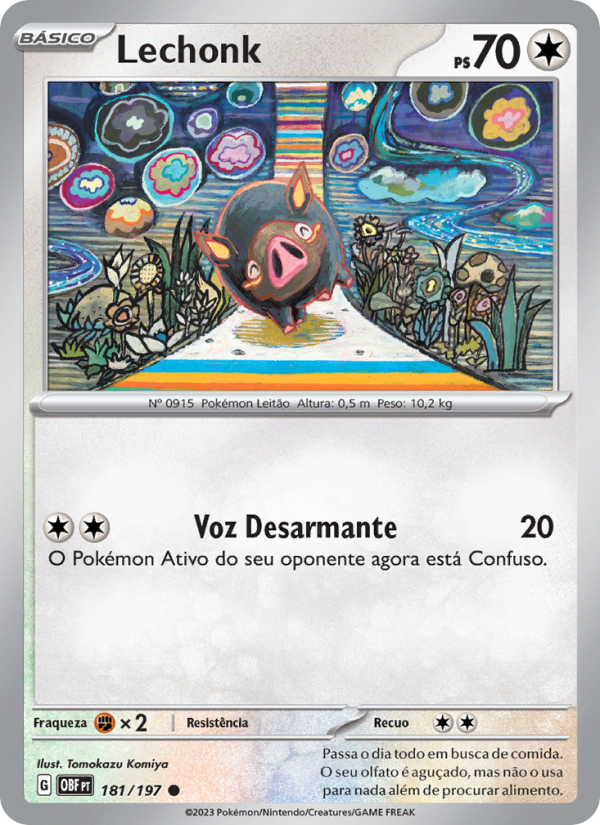 Lechonk 181 — Obsidiana em Chamas (Portuguese Pokémon TCG card)