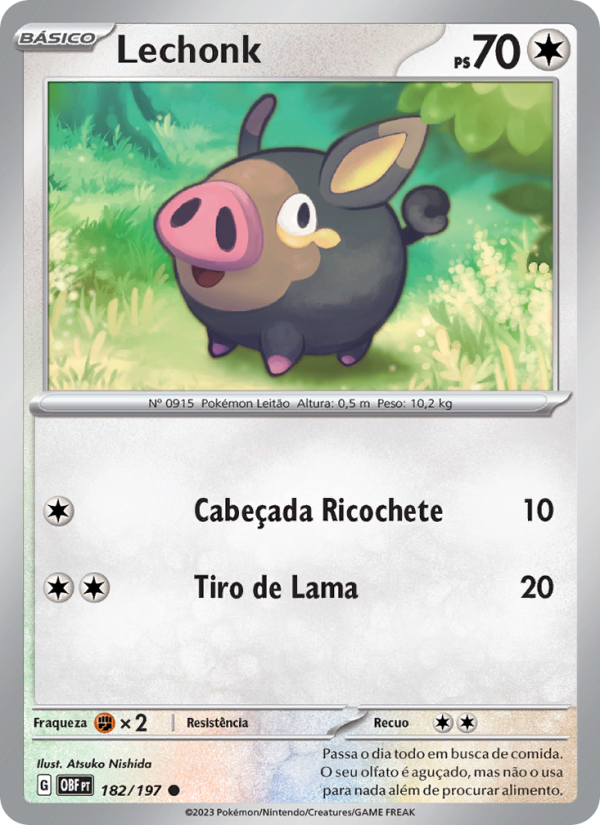 Lechonk 182 — Obsidiana em Chamas (Portuguese Pokémon TCG card)