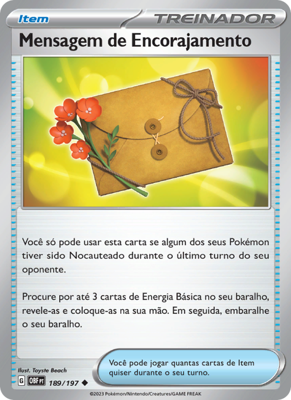 Mensagem de Encorajamento 189 — Obsidiana em Chamas (Portuguese Pokémon TCG card)