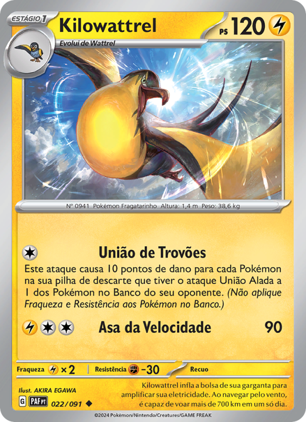 Kilowattrel 022 — Destinos de Paldea (Portuguese Pokémon TCG card)