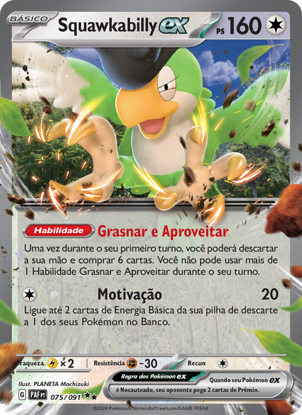 Squawkabilly ex 075 — Destinos de Paldea (Portuguese Pokémon TCG card)