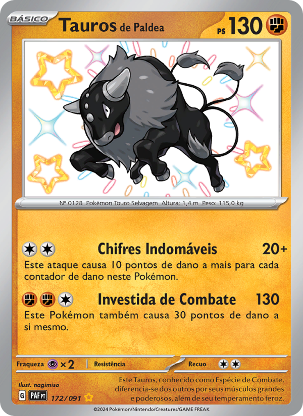 Tauros de Paldea 172 — Destinos de Paldea (Portuguese Pokémon TCG card)