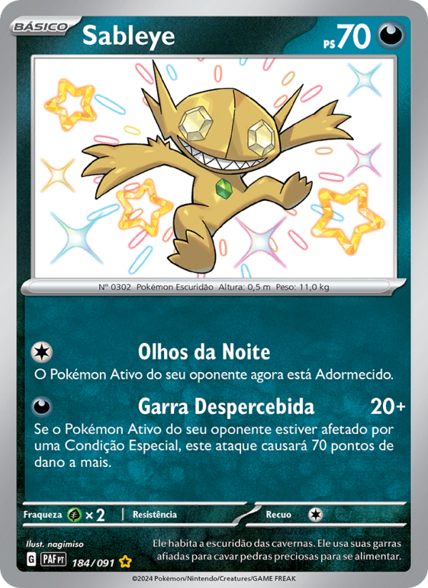 Sableye 184 — Destinos de Paldea (Portuguese Pokémon TCG card)