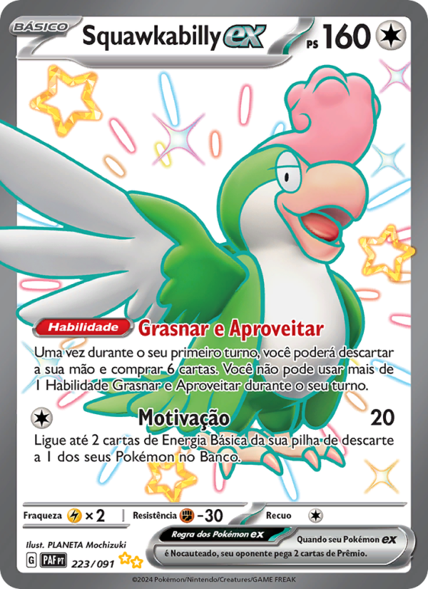Squawkabilly ex 223 — Paldeas Schicksale (Portuguese Pokémon TCG card)