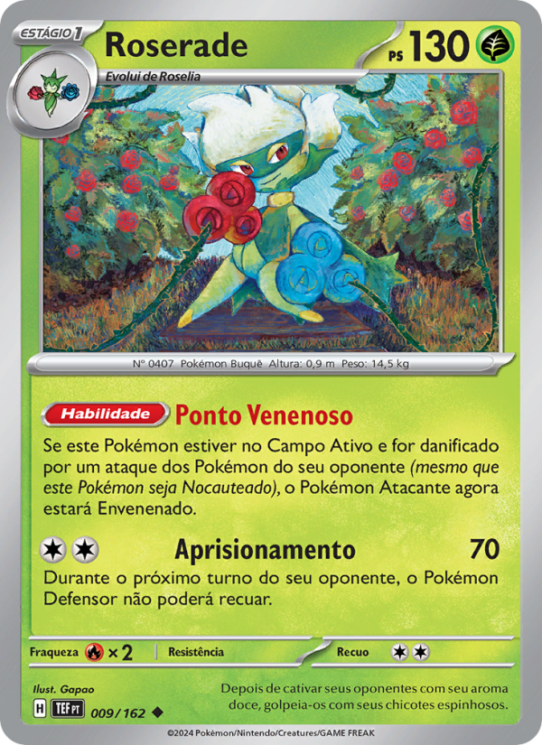 Roserade 009 — Forças Temporais (Portuguese Pokémon TCG card)