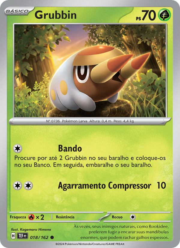 Grubbin 018 — Forças Temporais (Portuguese Pokémon TCG card)