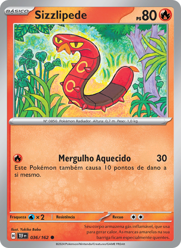 Sizzlipede 036 — Forças Temporais (Portuguese Pokémon TCG card)