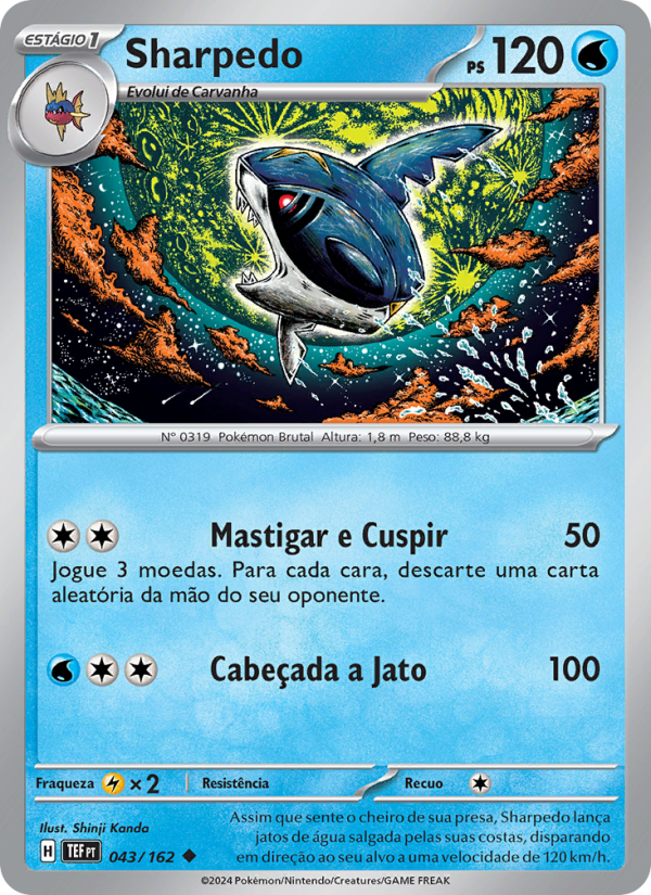 Sharpedo 043 — Forças Temporais (Portuguese Pokémon TCG card)