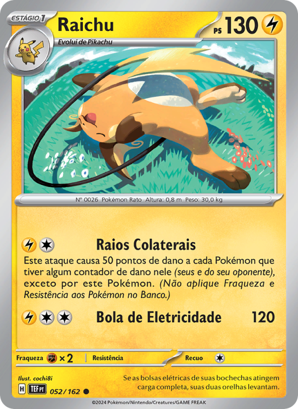 Raichu 052 — Temporal Forces (Portuguese Pokémon TCG card)