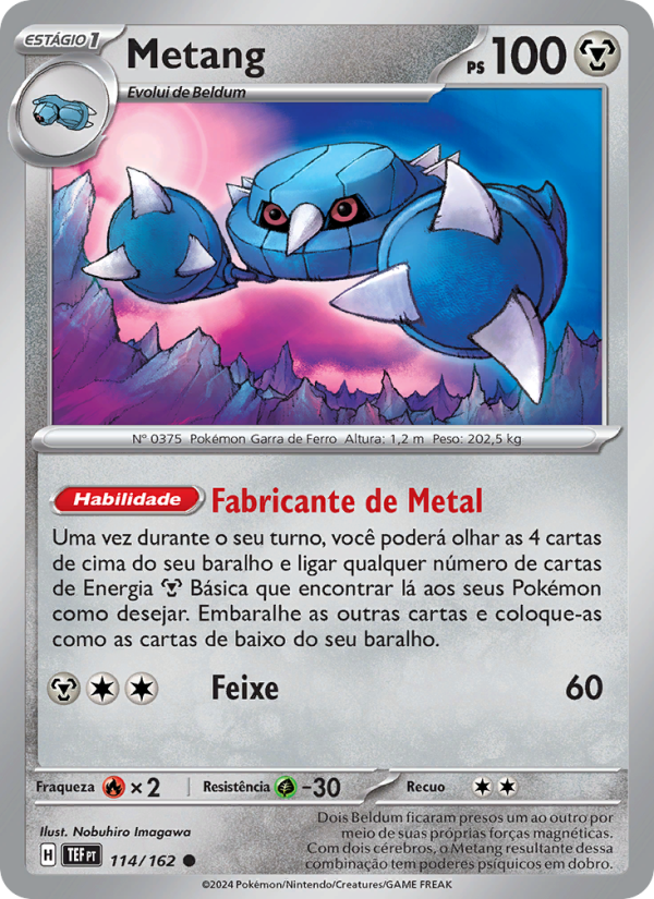 Metang 114 — Forças Temporais (Portuguese Pokémon TCG card)
