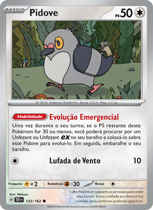 Pidove 133 — Forças Temporais (Portuguese Pokémon TCG card)