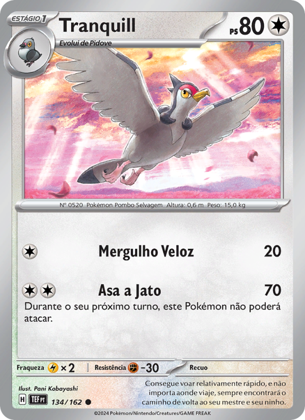 Tranquill 134 — Forças Temporais (Portuguese Pokémon TCG card)