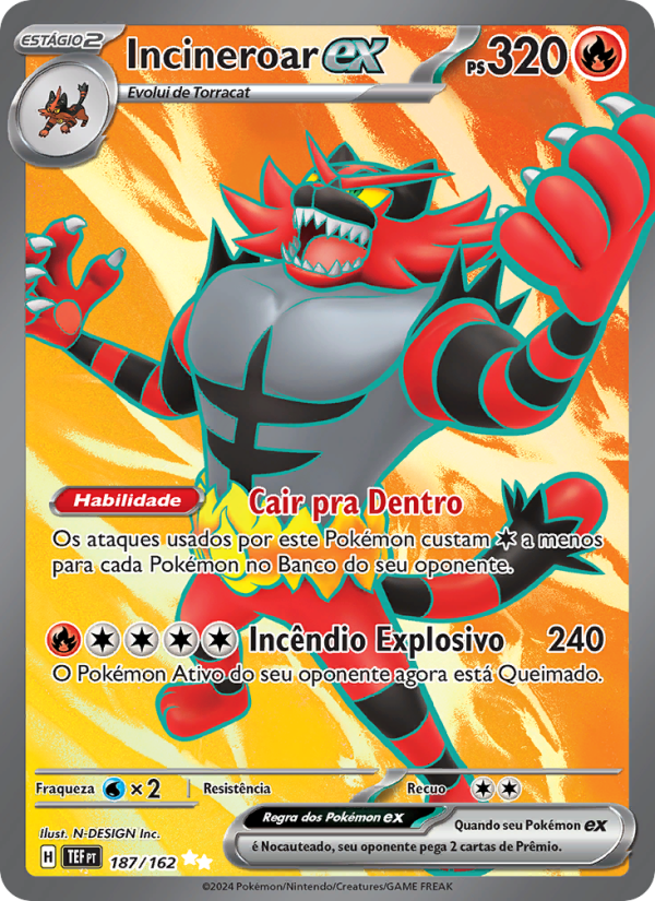 Incineroar ex 187 — Forças Temporais (Portuguese Pokémon TCG card)
