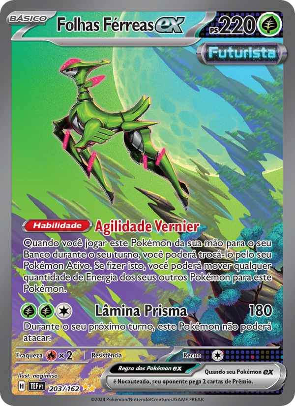 Folhas Férreas ex 203 — Forças Temporais (Portuguese Pokémon TCG card)