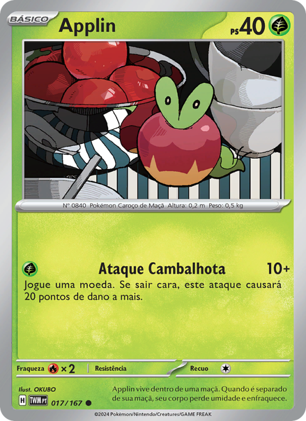 Applin 017 — Máscaras do Crepúsculo (Portuguese Pokémon TCG card)