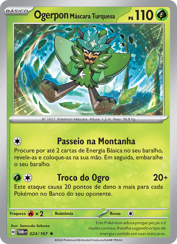 Ogerpon Máscara Turquesa 024 — Máscaras do Crepúsculo (Portuguese Pokémon TCG card)