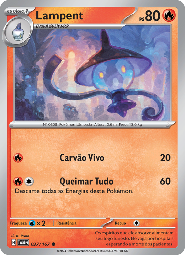 Lampent 037 — Máscaras do Crepúsculo (Portuguese Pokémon TCG card)