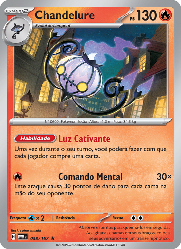 Chandelure 038 — Máscaras do Crepúsculo (Portuguese Pokémon TCG card)