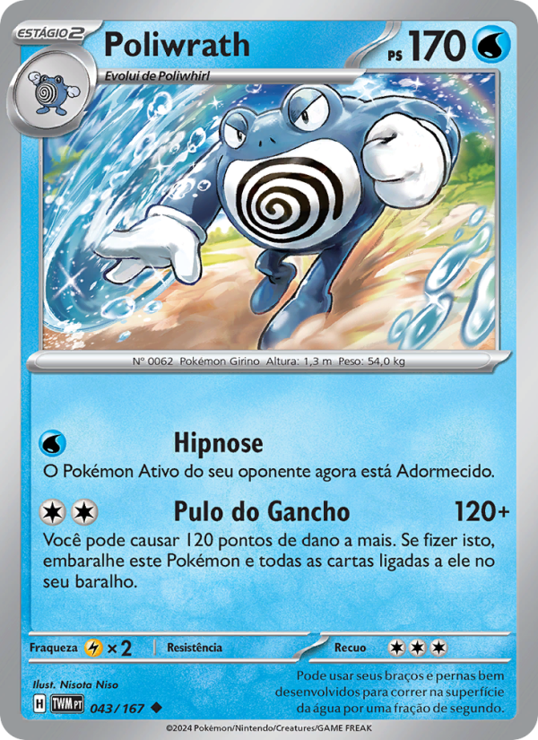 Poliwrath 043 — Máscaras do Crepúsculo (Portuguese Pokémon TCG card)