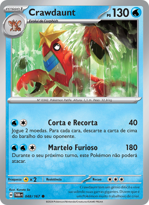 Crawdaunt 048 — Máscaras do Crepúsculo (Portuguese Pokémon TCG card)