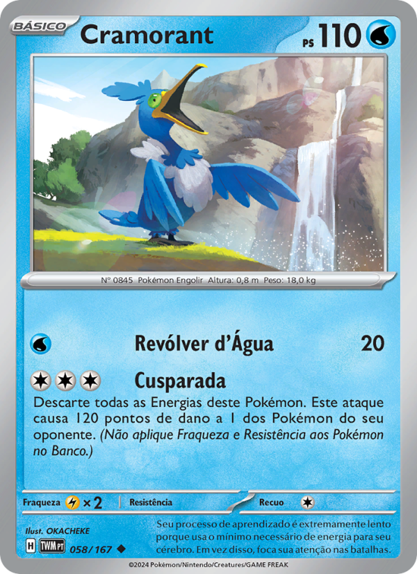 Cramorant 058 — Twilight Masquerade (Portuguese Pokémon TCG card)