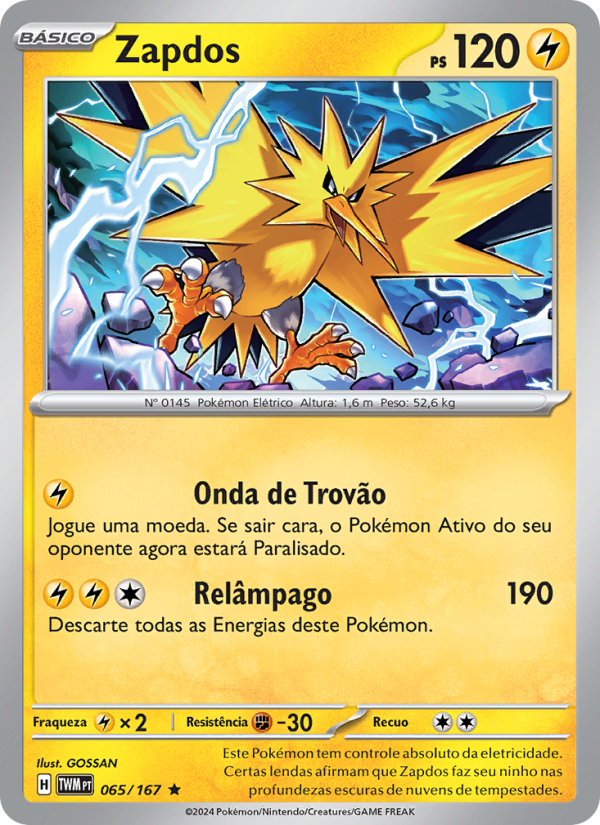 Zapdos 065 — Máscaras do Crepúsculo (Portuguese Pokémon TCG card)