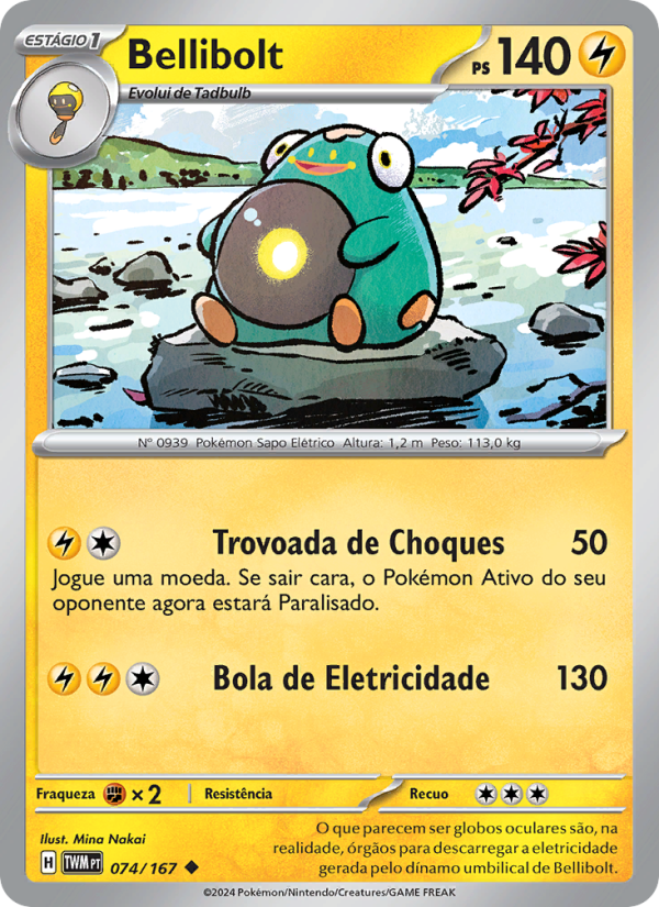Bellibolt 074 — Máscaras do Crepúsculo (Portuguese Pokémon TCG card)