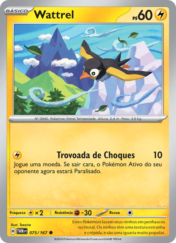 Wattrel 075 — Máscaras do Crepúsculo (Portuguese Pokémon TCG card)