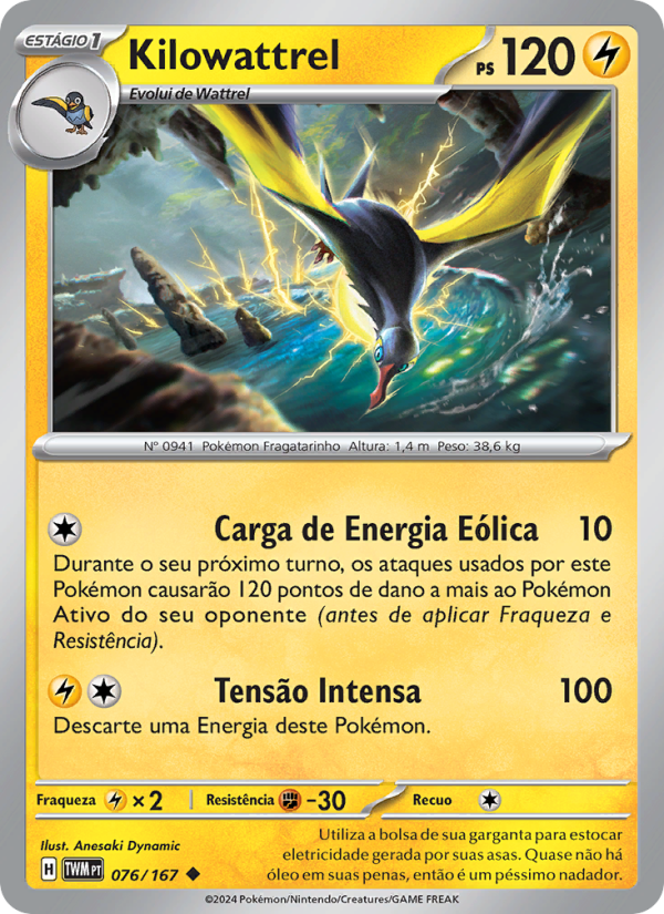 Kilowattrel 076 — Máscaras do Crepúsculo (Portuguese Pokémon TCG card)