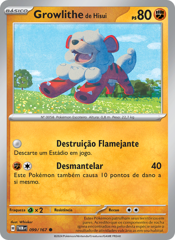 Growlithe de Hisui 099 — Máscaras do Crepúsculo (Portuguese Pokémon TCG card)