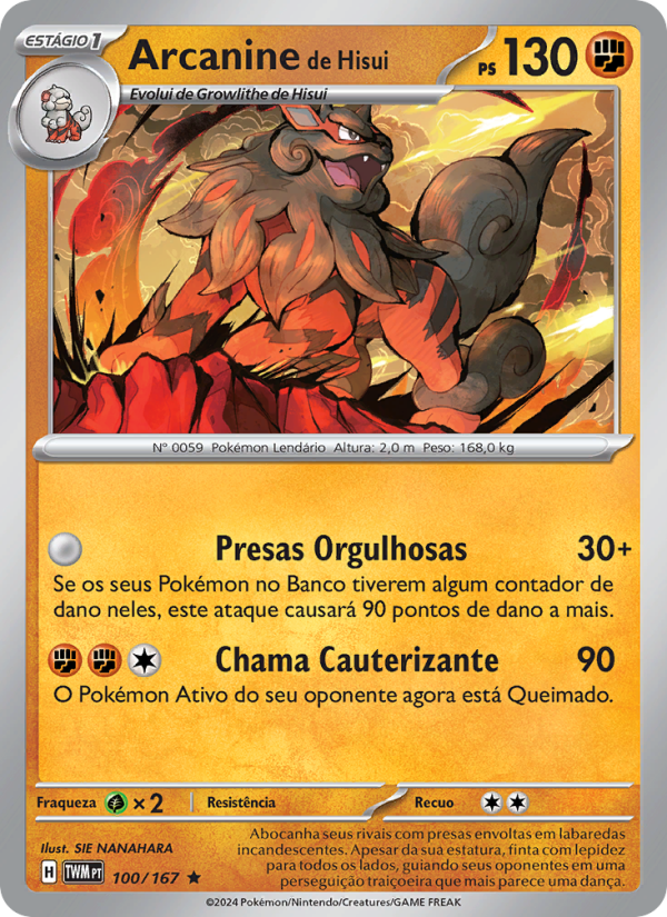 Arcanine de Hisui 100 — Máscaras do Crepúsculo (Portuguese Pokémon TCG card)