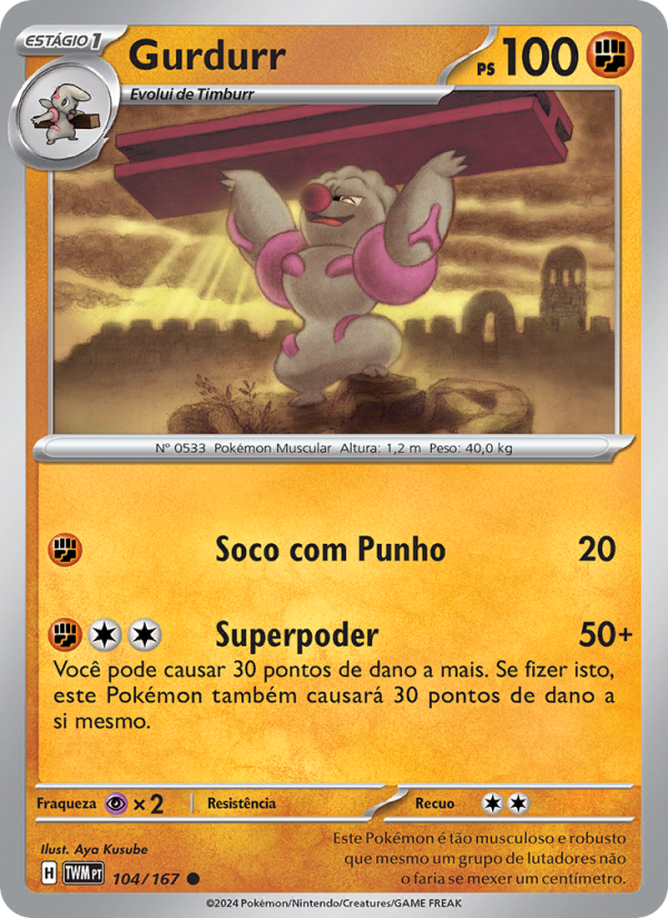 Gurdurr 104 — Máscaras do Crepúsculo (Portuguese Pokémon TCG card)